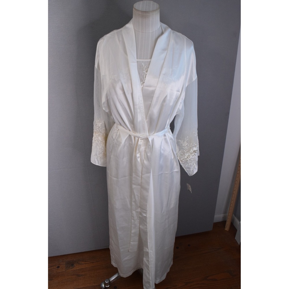 Dentelle Peignoir Robe Nightgown Set Small Medium White Satin Lace New